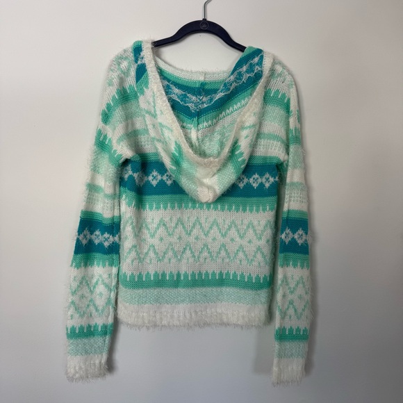 Arizona Jean Company Y2K NWT Teal and White Knit Fair Isle Sweater Medium - Picture 4 of 7